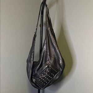 Black Studded Hobo Shoulder Bag